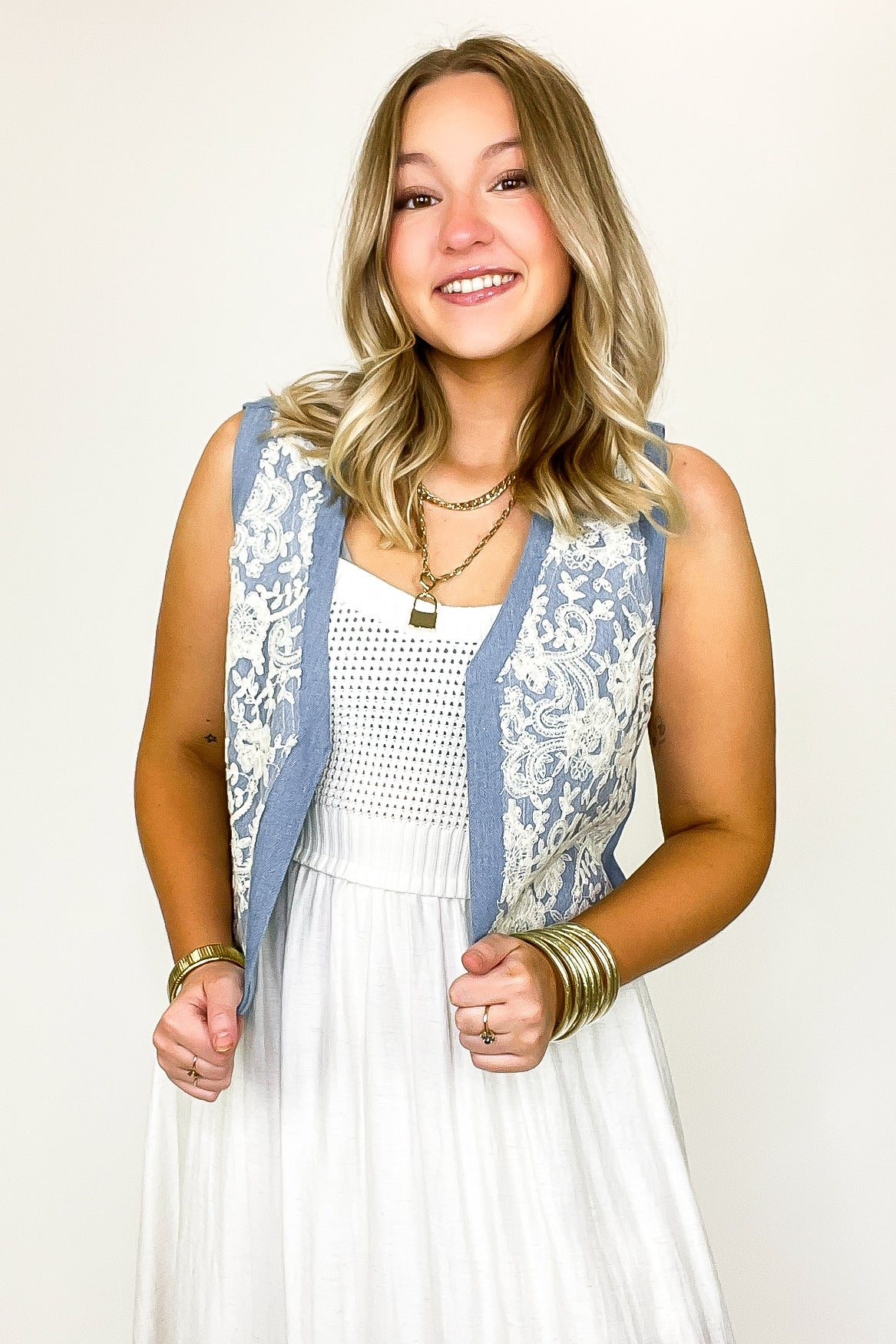 Casual Textures Denim and Lace Vest - FINAL SALE - Madison and Mallory