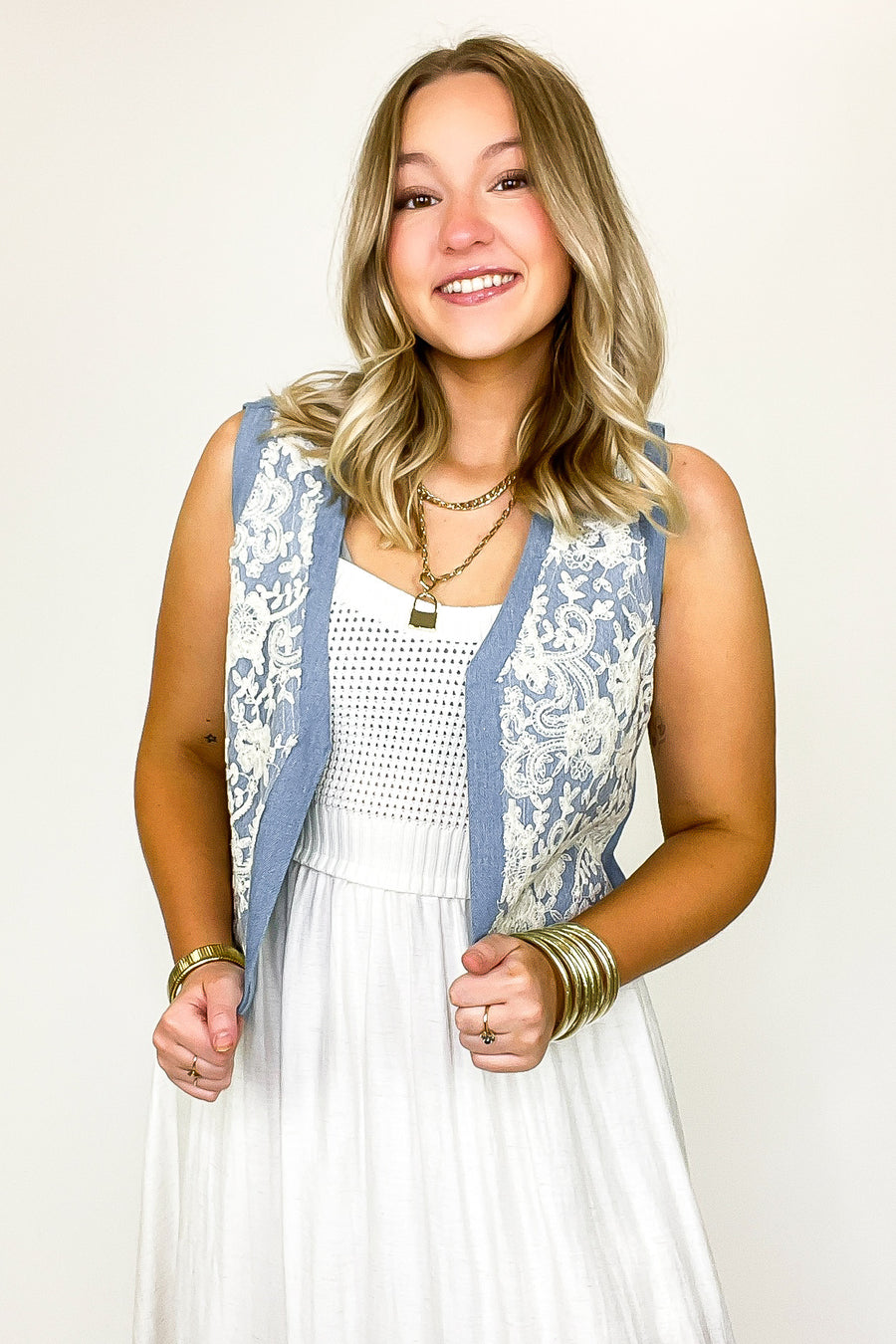 Casual Textures Denim and Lace Vest - FINAL SALE - Madison and Mallory
