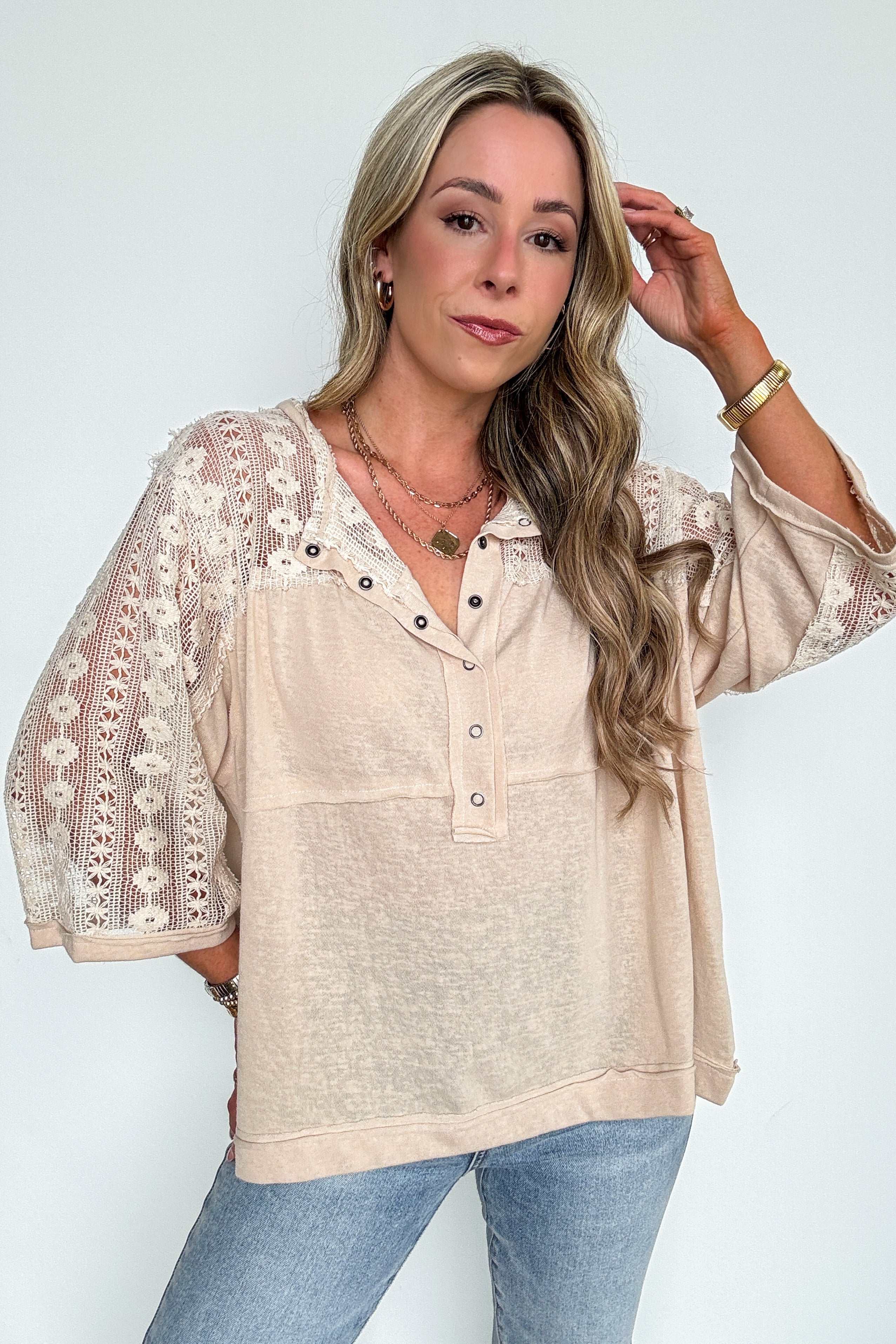 Crochet Core Henley Top - FINAL SALE - Madison and Mallory