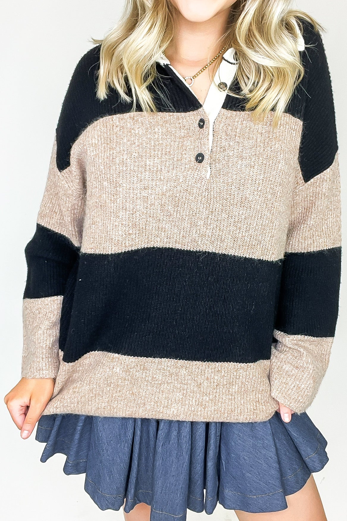 Varsity Lines Striped Collared Polo Top - Madison and Mallory