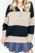 Varsity Lines Striped Collared Polo Top - FINAL SALE - Madison and Mallory
