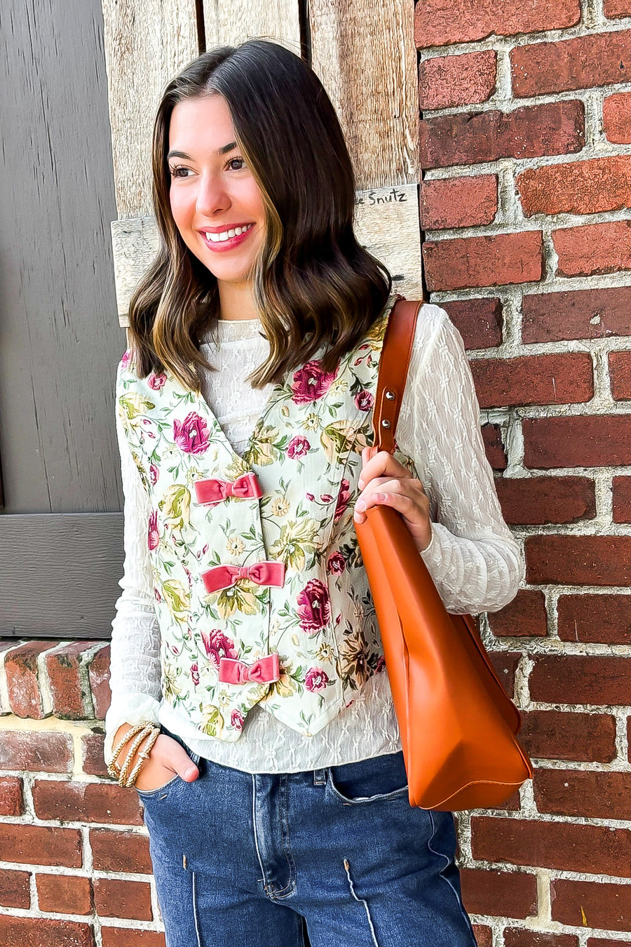 Garden Floral Jacquard Bow Vest - Madison and Mallory