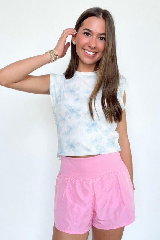 Blue / S Cloud Nine Watercolor Flower Print Cap Sleeve Top - Madison and Mallory