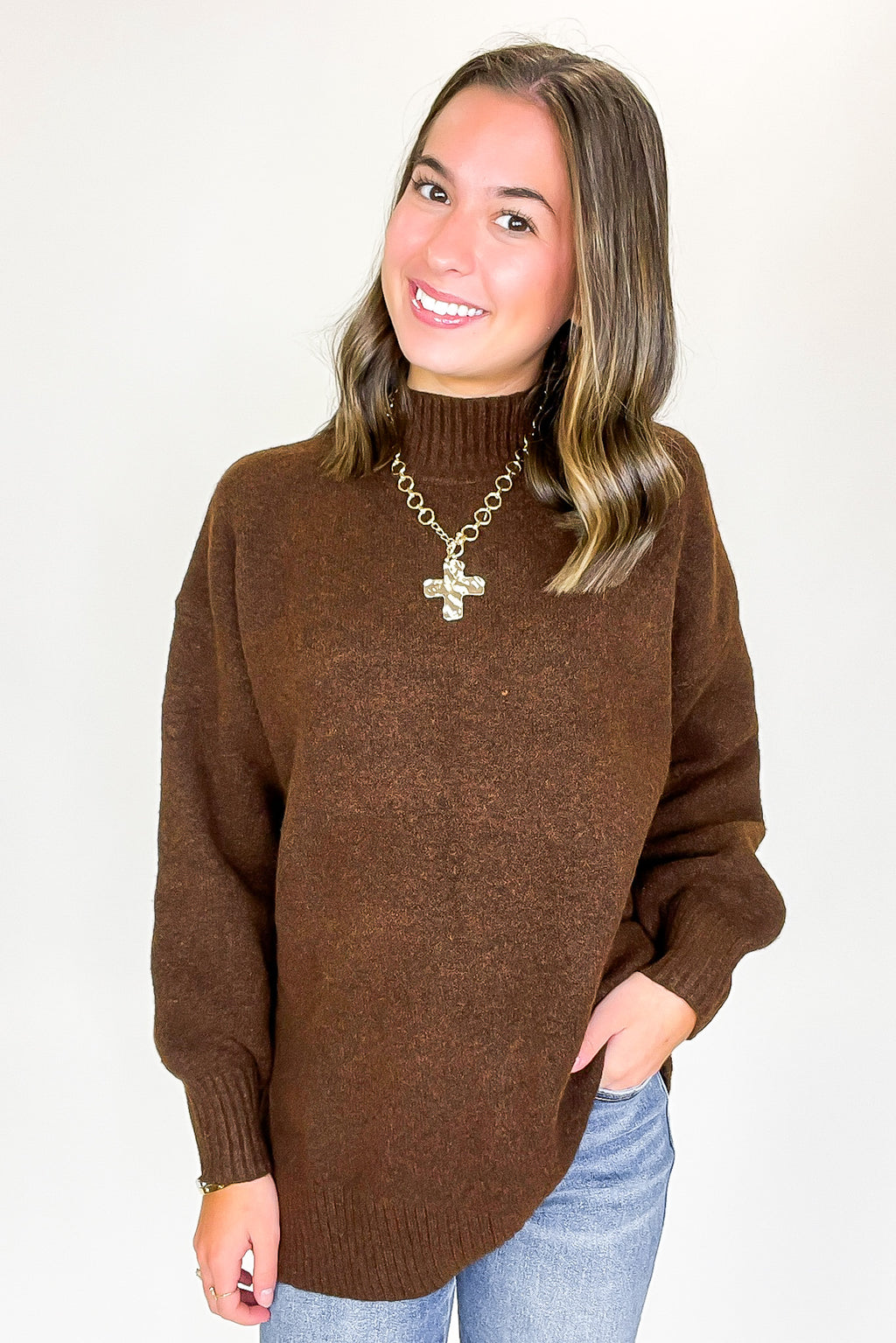 Brown / S Minimal Mood Mock Neck Sweater - FINAL SALE - Madison and Mallory