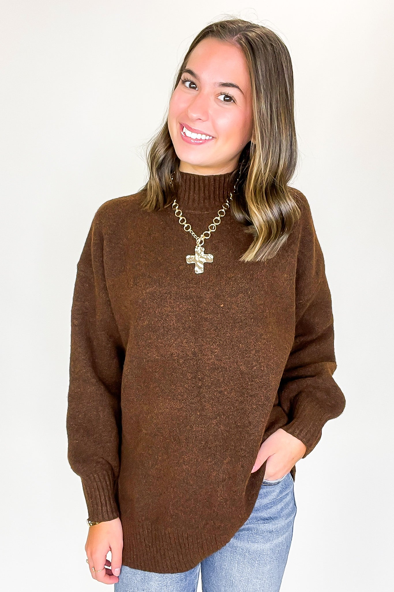 Brown / S Minimal Mood Mock Neck Sweater - FINAL SALE - Madison and Mallory