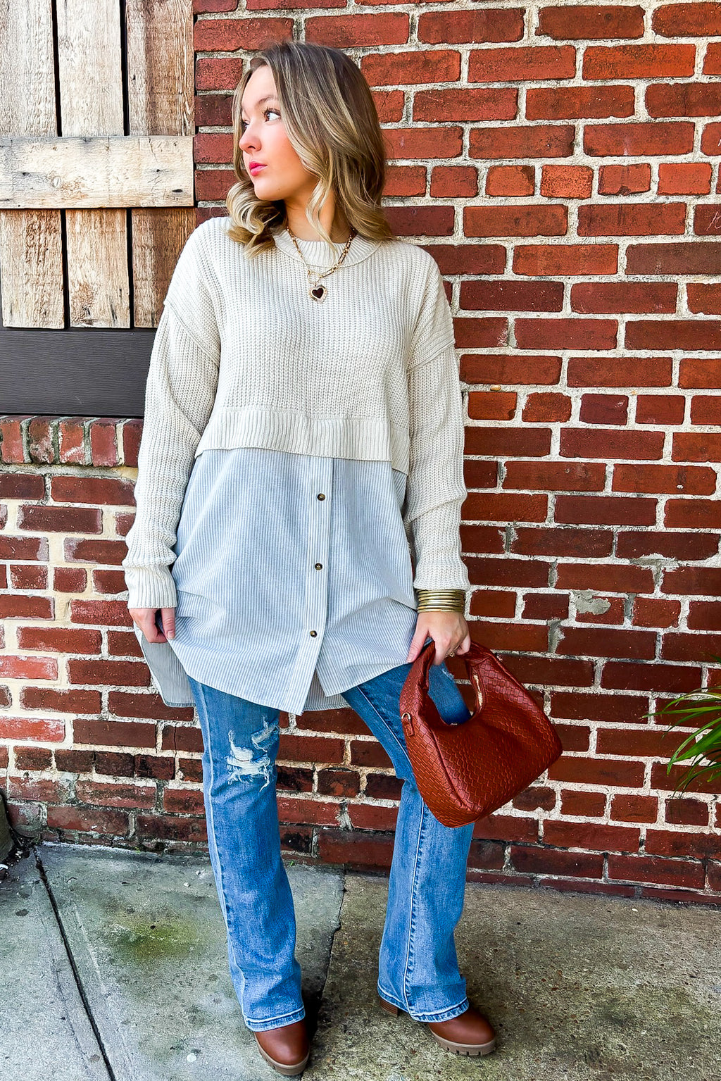 Split Seconds Knit and Button Down Top - FINAL SALE - Madison and Mallory