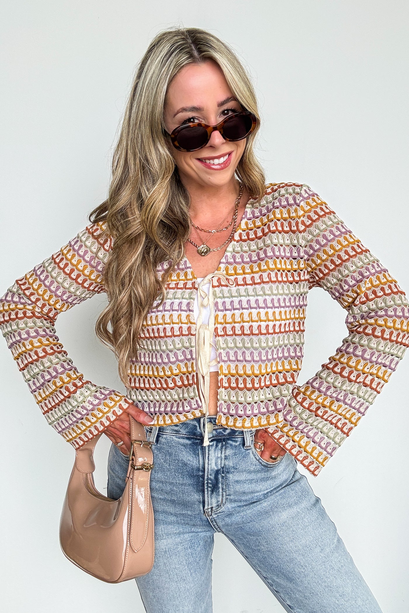 Sunset Threads Multicolor Openwork Knit Tie Top - Madison and Mallory