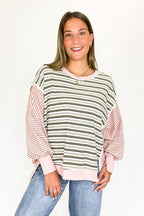Reverse Vibe Stripe Mixed Cut Edge Top - FINAL SALE - Madison and Mallory