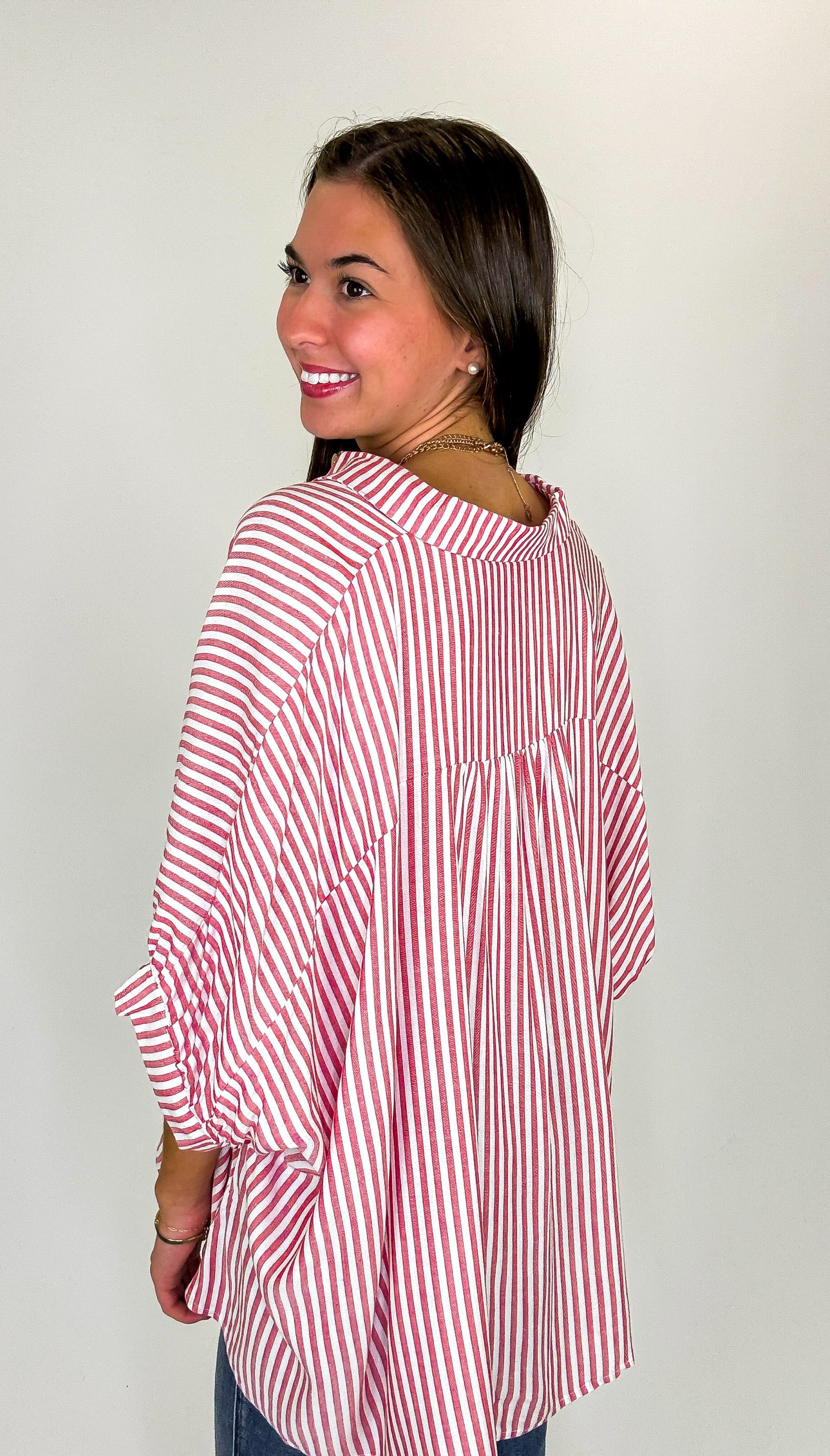 JoJo Striped Button Down Oversized Top - BACK IN STOCK - Madison and Mallory