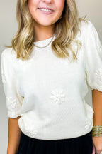 Daisy Blur Knitted Short Sleeve Sweater - FINAL SALE - Madison and Mallory