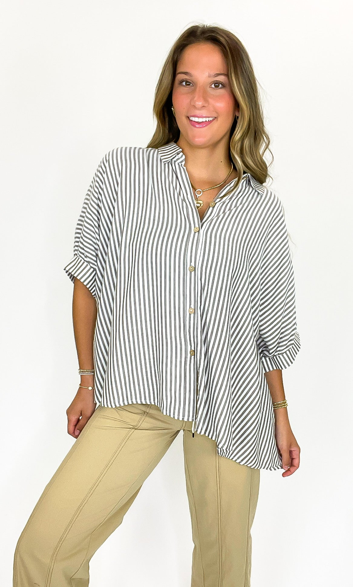 JoJo Striped Button Down Relaxed Top - BACK IN STOCK - Madison and Mallory