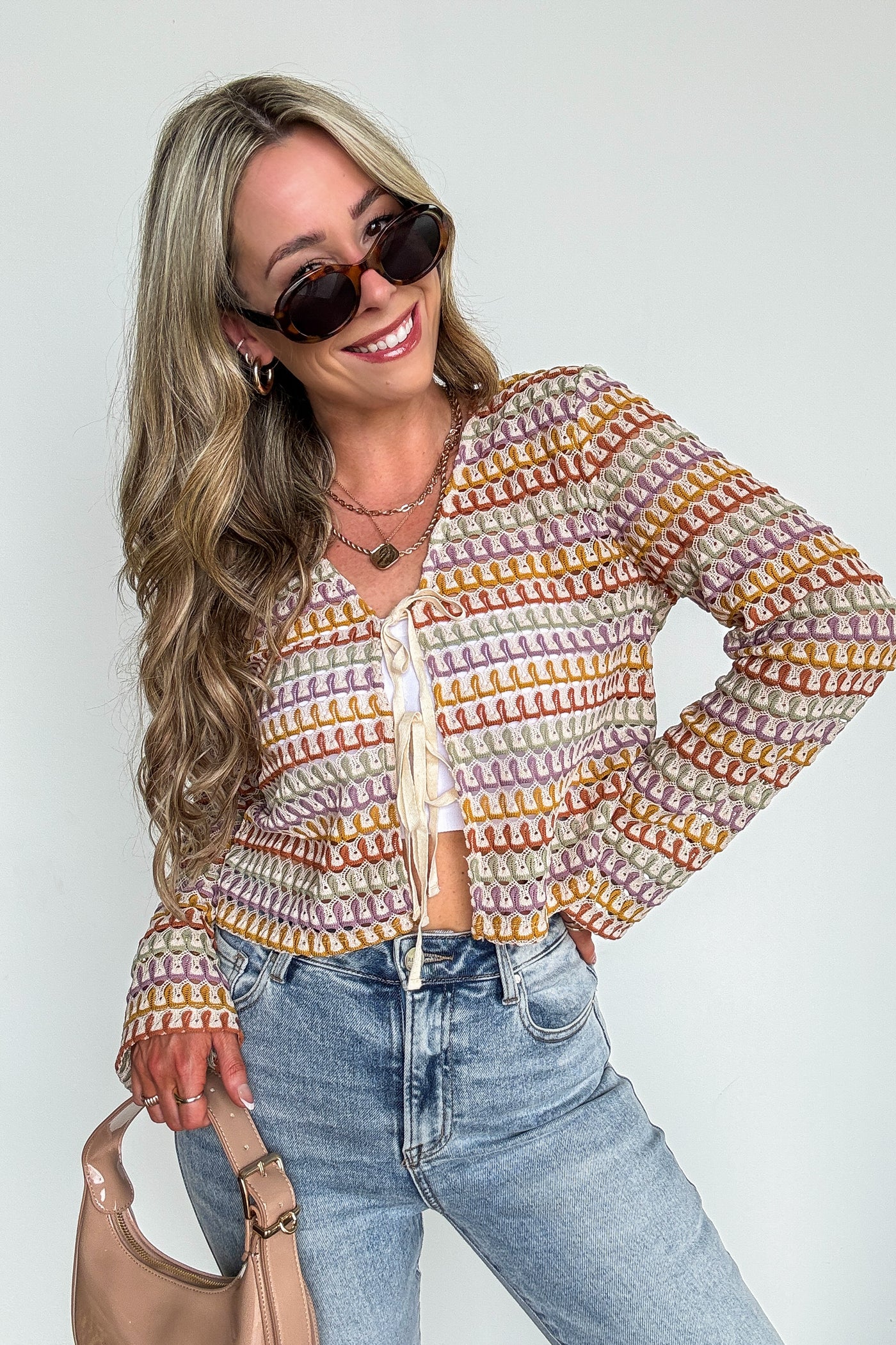 Sunset Threads Multicolor Openwork Knit Tie Top - Madison and Mallory