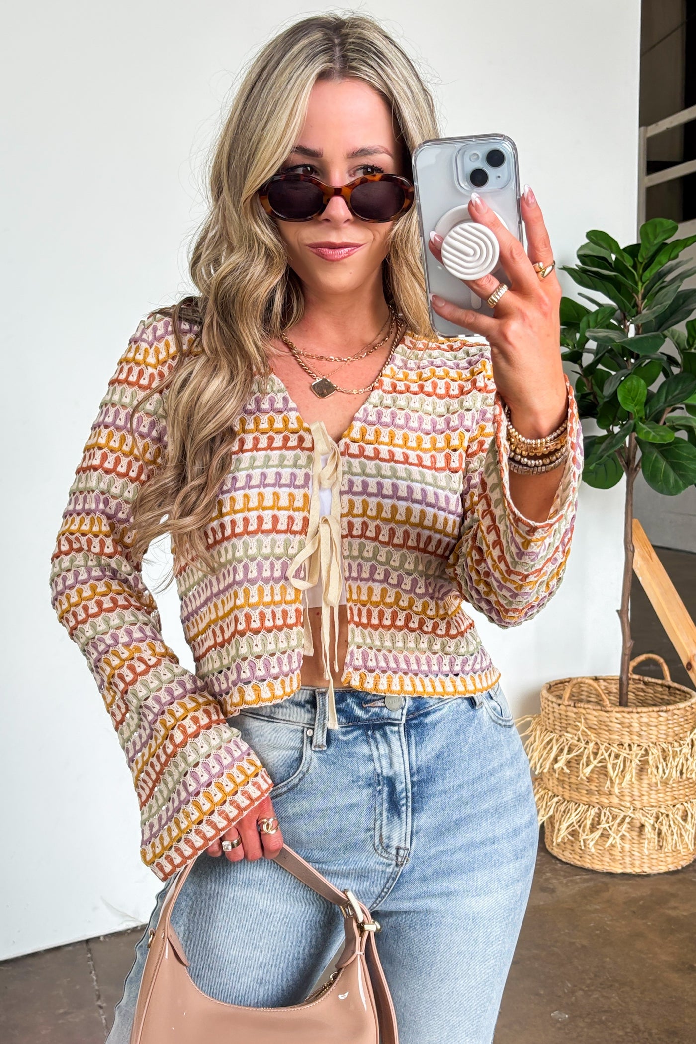 Sunset Threads Multicolor Openwork Knit Tie Top - Madison and Mallory