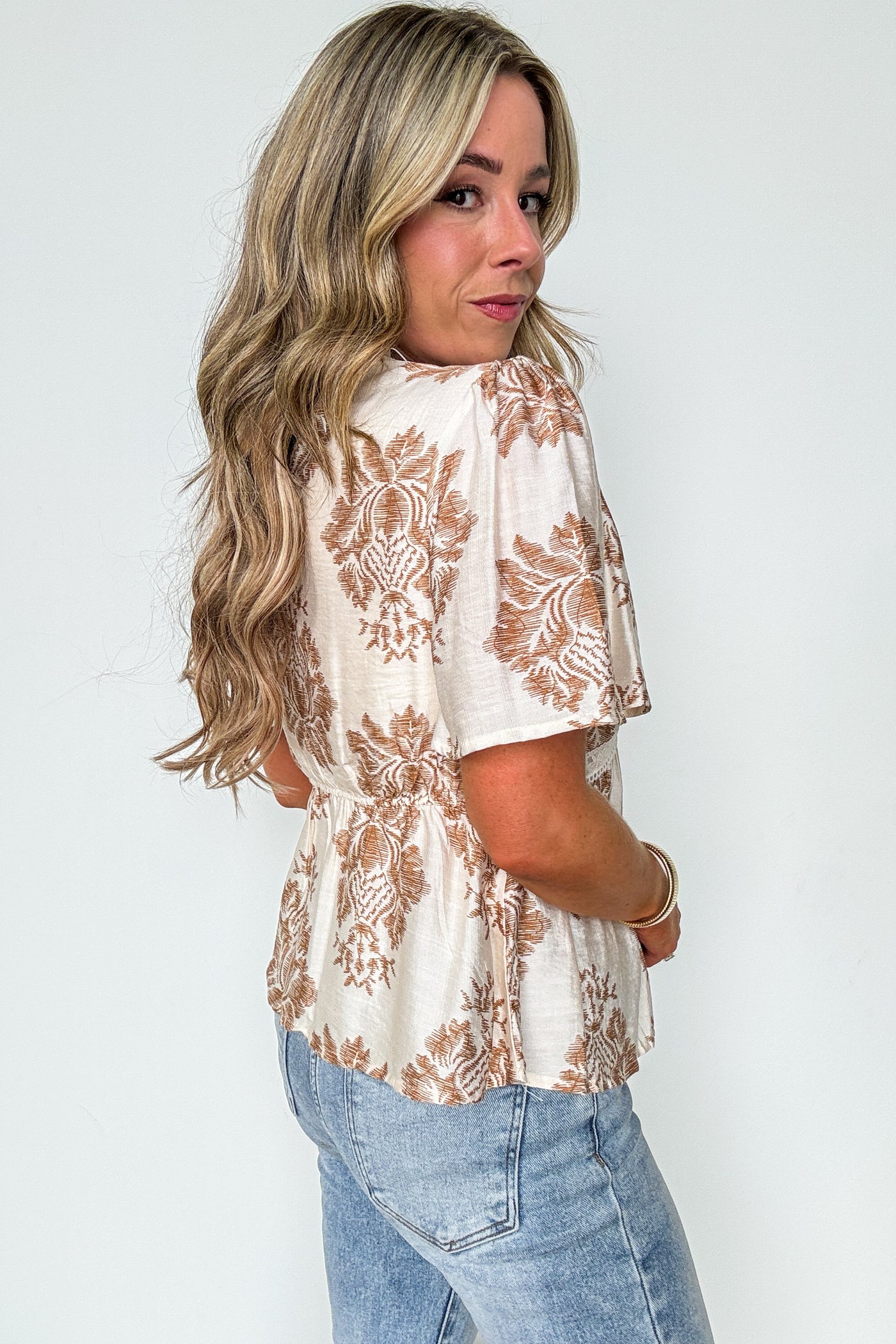Isolda Textured Lace V-Neck Top - Madison and Mallory