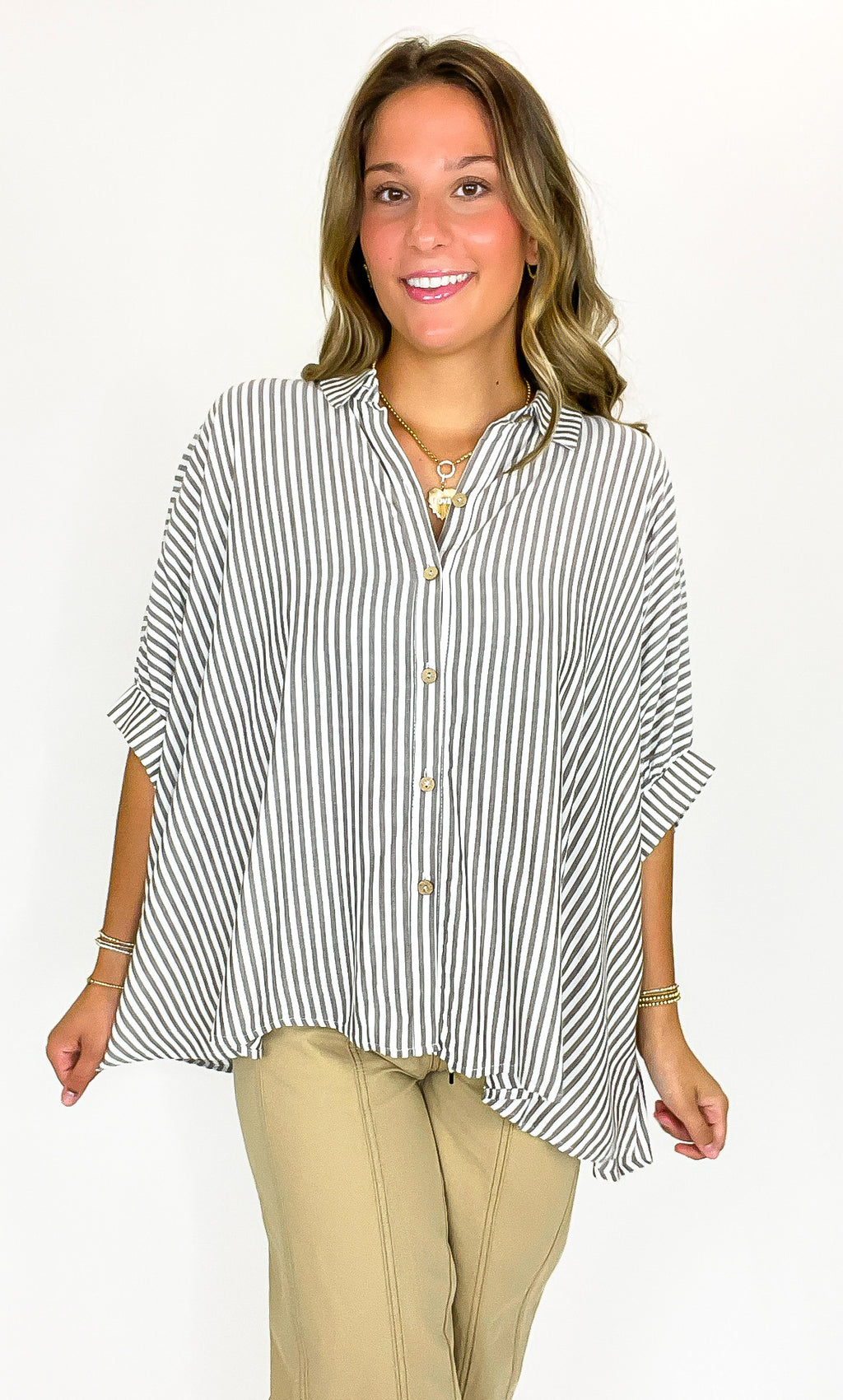 JoJo Striped Button Down Oversized Top - BACK IN STOCK - Madison and Mallory