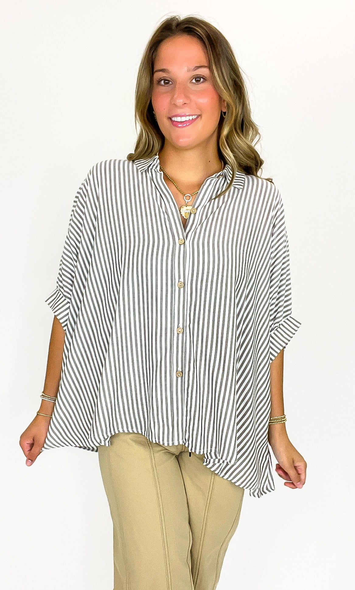 JoJo Striped Button Down Relaxed Top - BACK IN STOCK - Madison and Mallory
