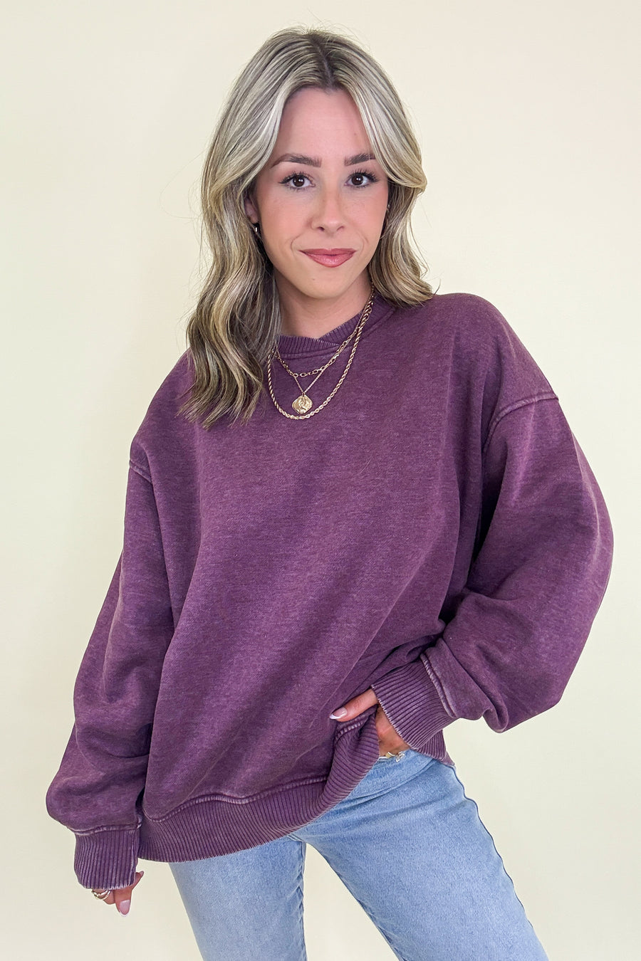 Eggplant / SM Cozy Vibes Acid Wash Oversized Pullover - BACK IN STOCK - Madison and Mallory