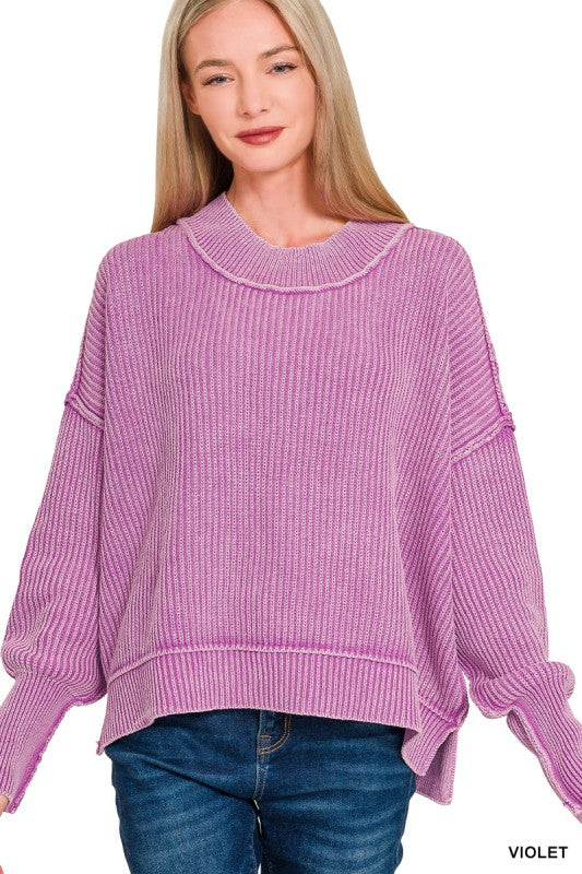Tara Washed Side Slit Knit Sweater - BACK IN STOCK