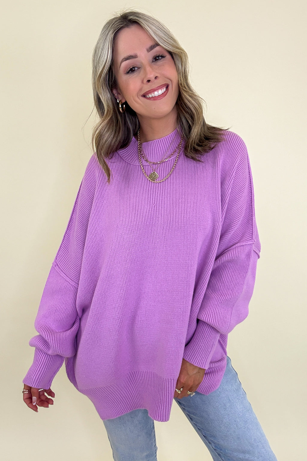 Simple Street Side Slit Oversized Sweater