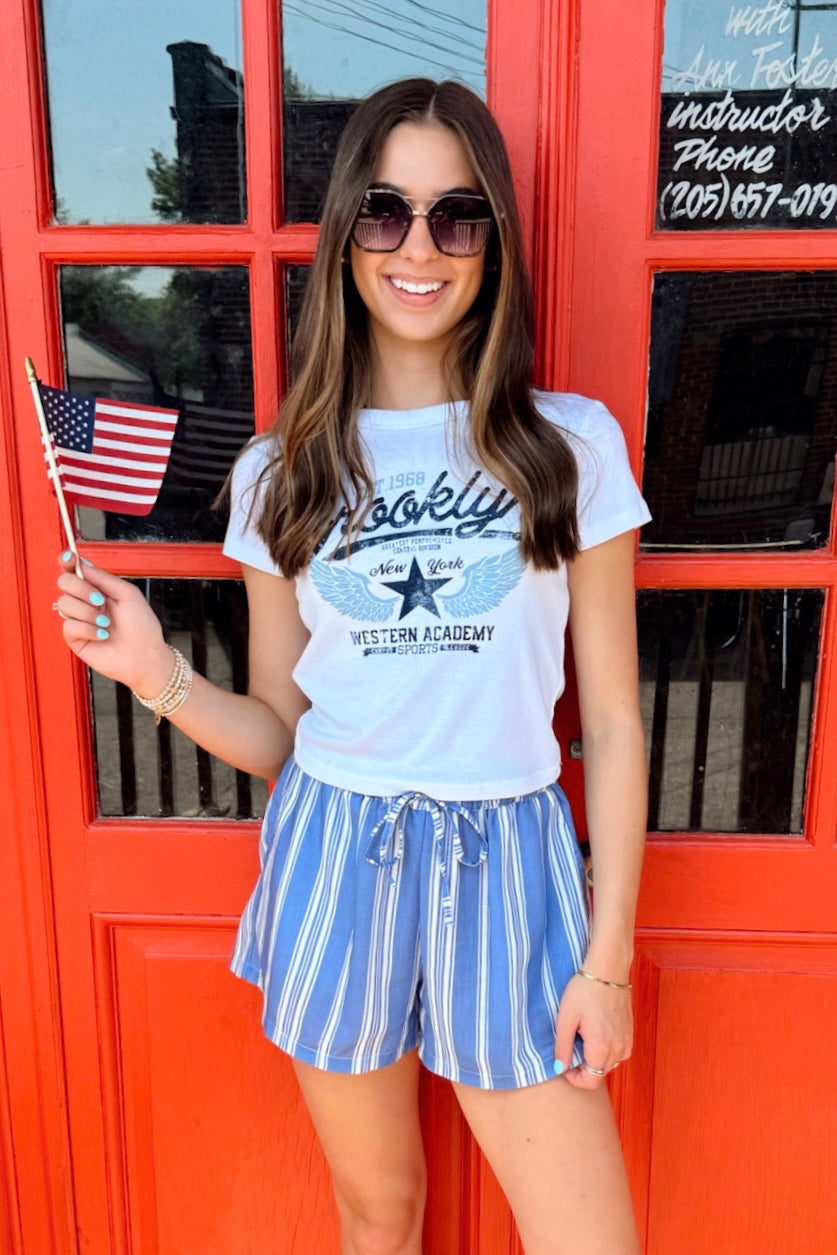 Karrie Striped Elastic Waist Shorts - Madison and Mallory