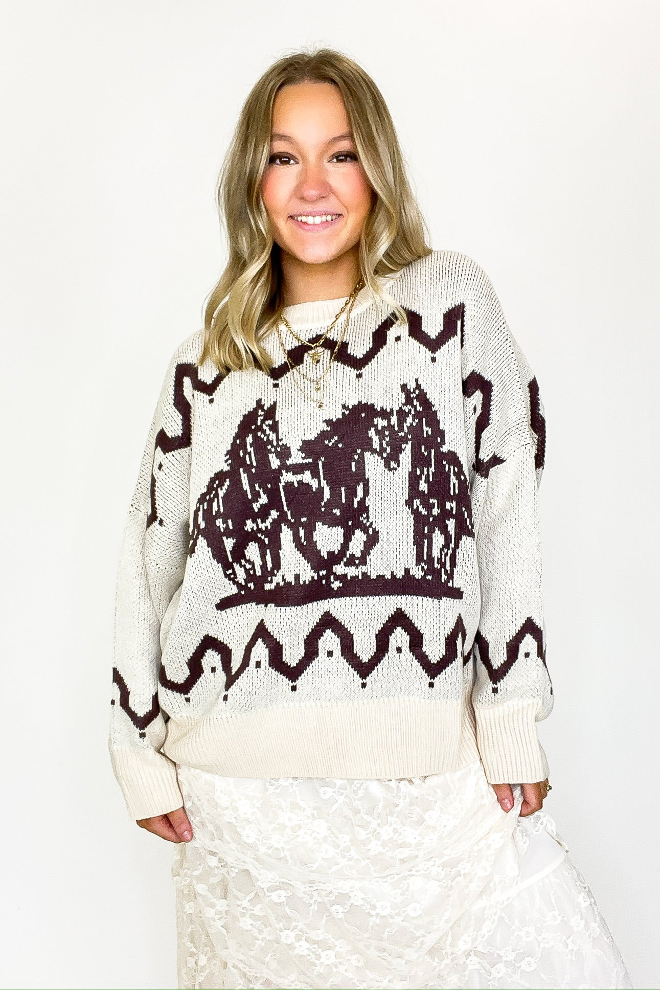 Wild Reign Horse Print Knit Sweater - Madison and Mallory