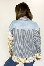 Garden Lines Relaxed Fit Long Sleeve Striped And Floral Top - FINAL SALE - Madison and Mallory