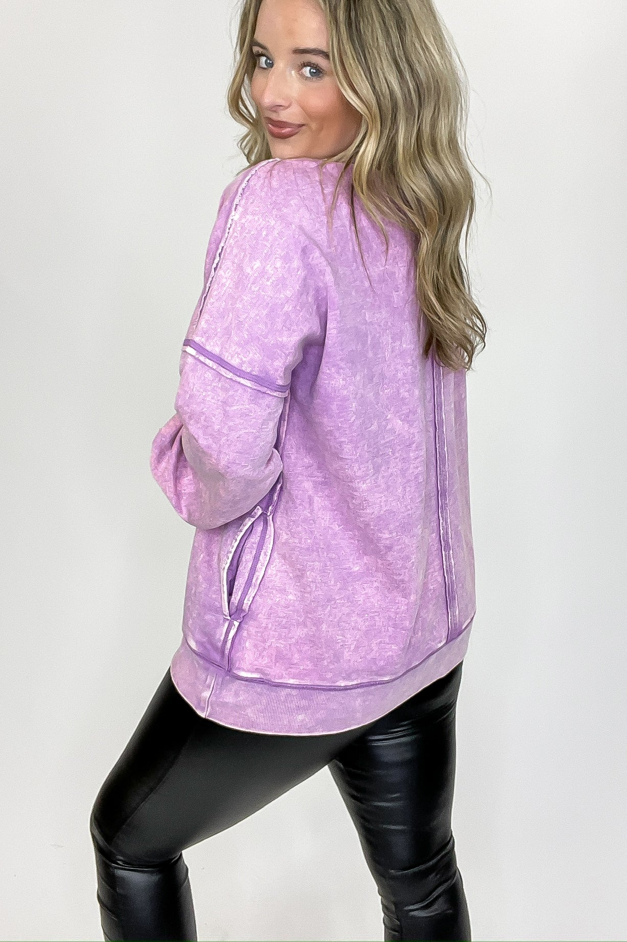 Daily Cozy Acid Wash Raw Edge Pullover - BACK IN STOCK