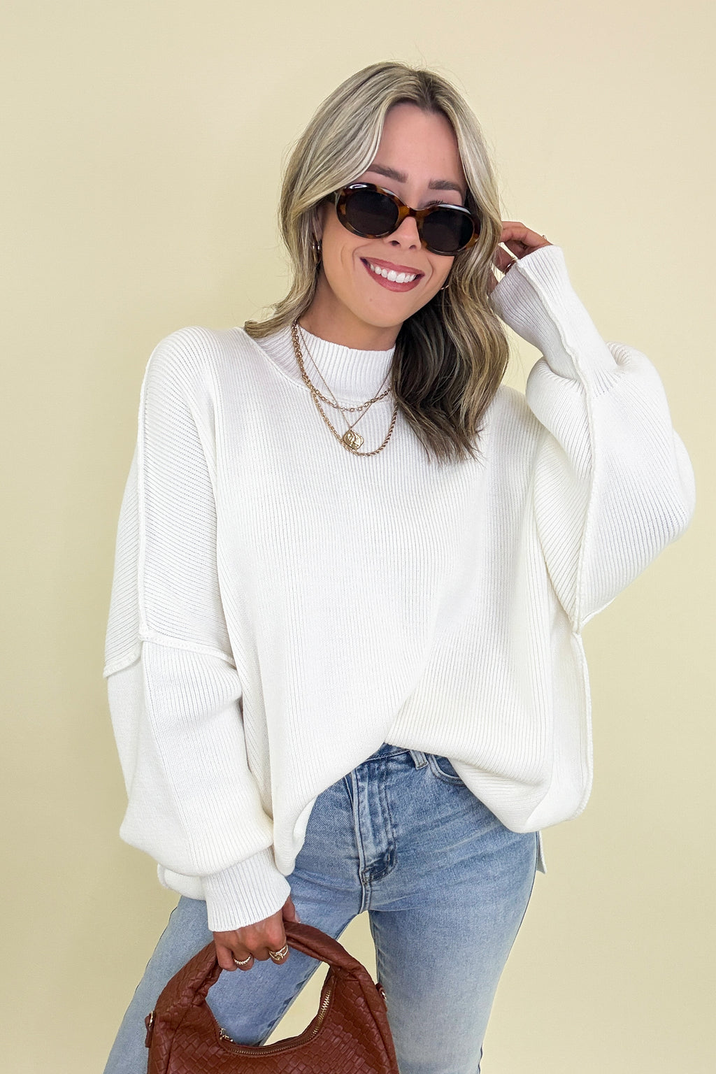 Simple Street Side Slit Oversized Sweater