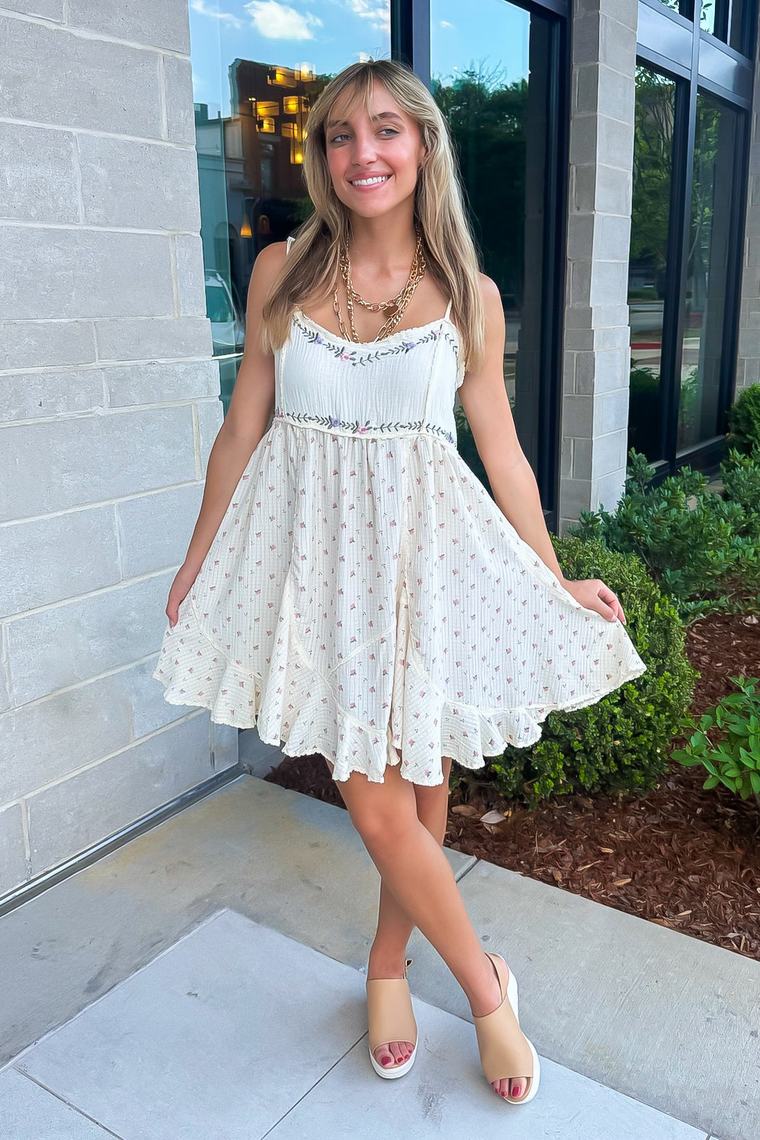 Ellette Double Gauze Floral Woven Dress - FINAL SALE - Madison and Mallory