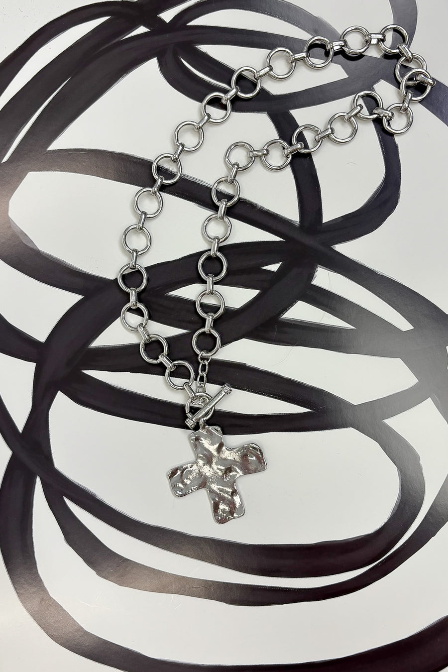 Silver Divine Edge Hammered Cross Front Toggle Necklace - Madison and Mallory