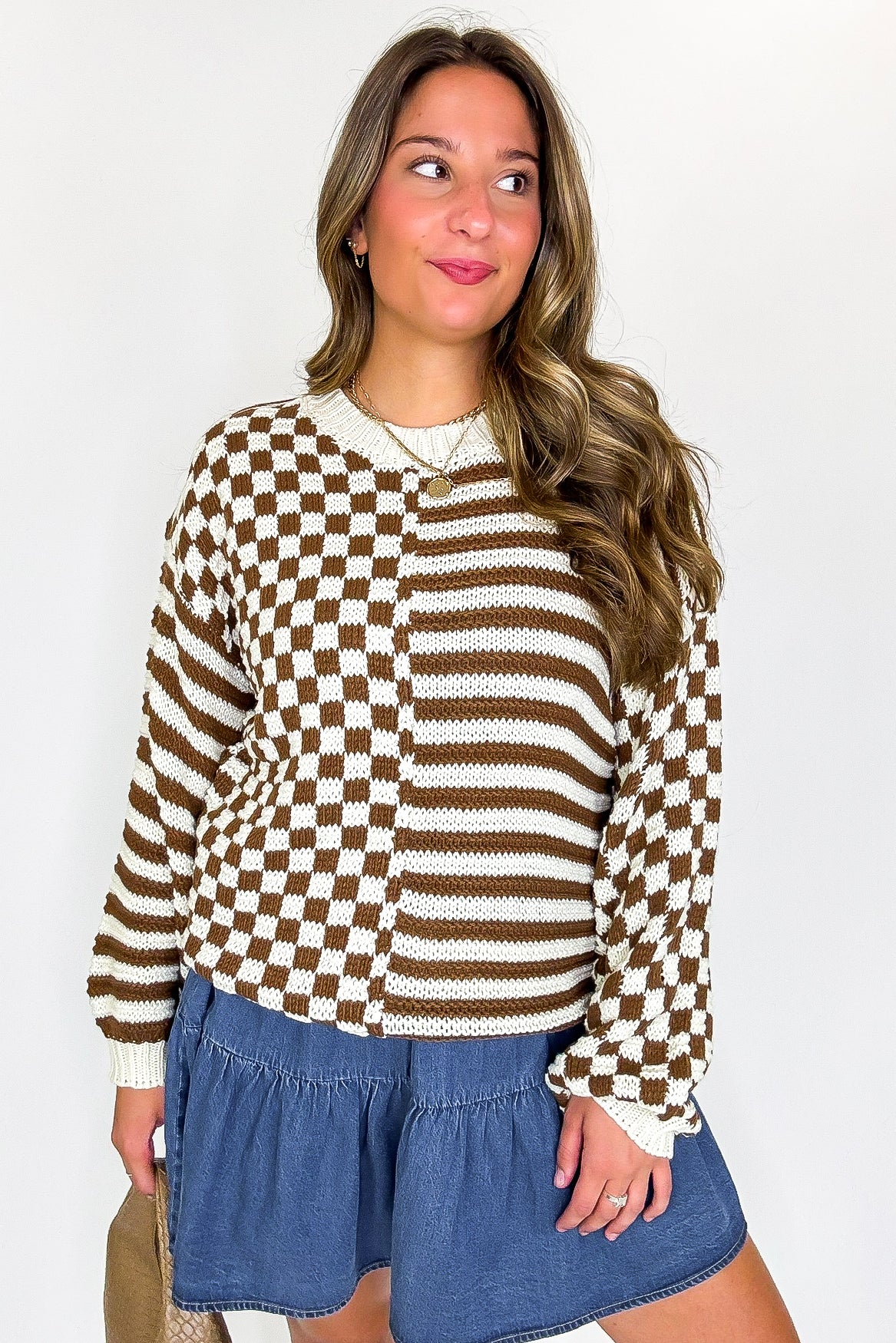 Check & Stripe Knit Sweater - Madison and Mallory