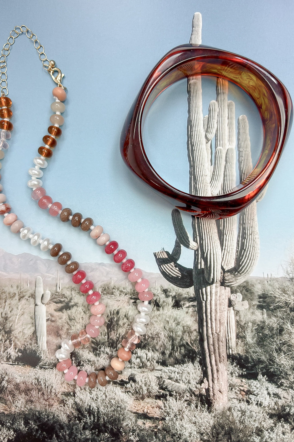 Pink Multi 3B Earthlight Agate Glass Semi Precious Bead Necklace - Madison and Mallory