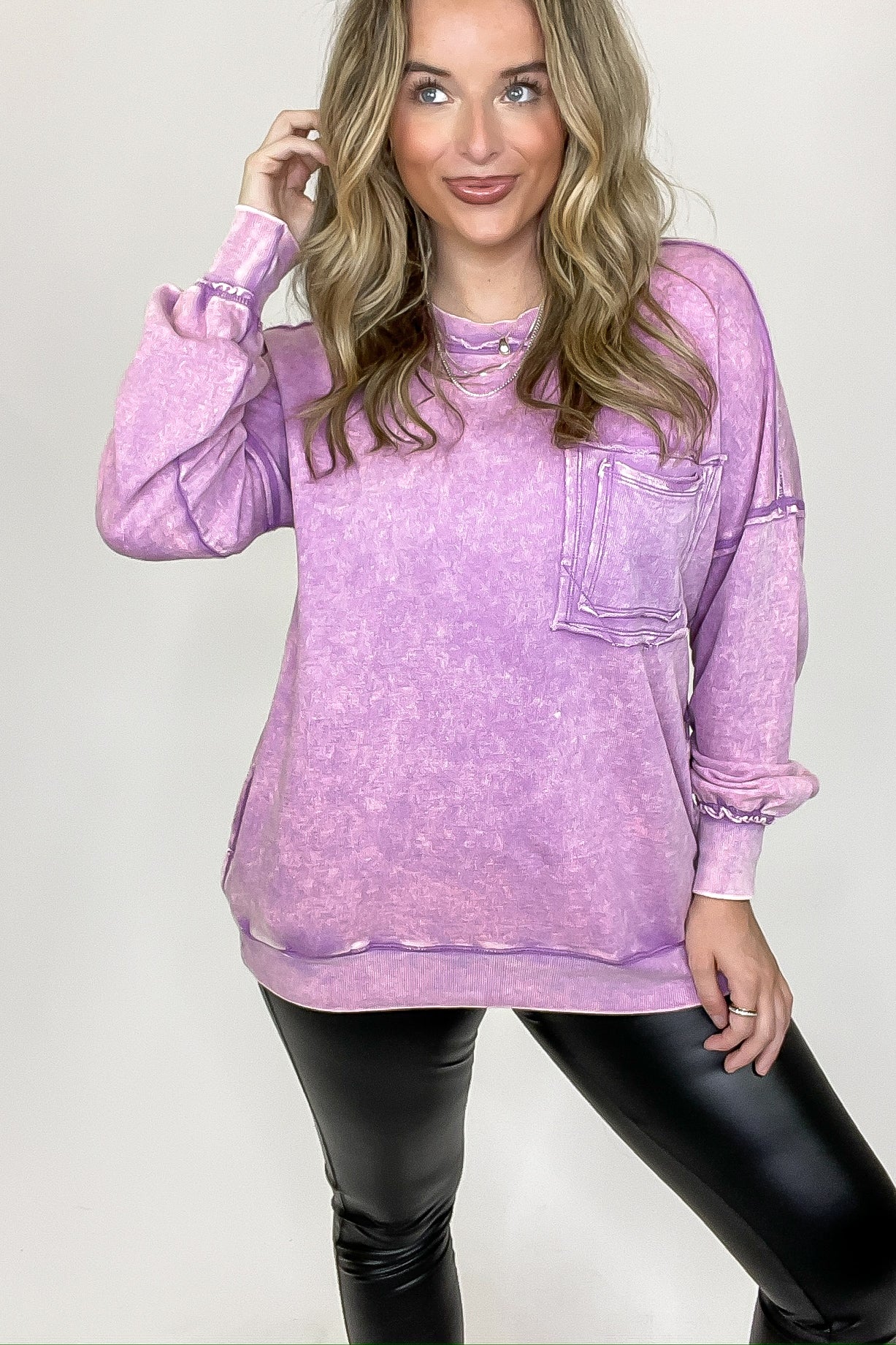 Daily Cozy Acid Wash Raw Edge Pullover - BACK IN STOCK