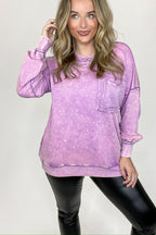 Daily Cozy Acid Wash Raw Edge Pullover - BACK IN STOCK