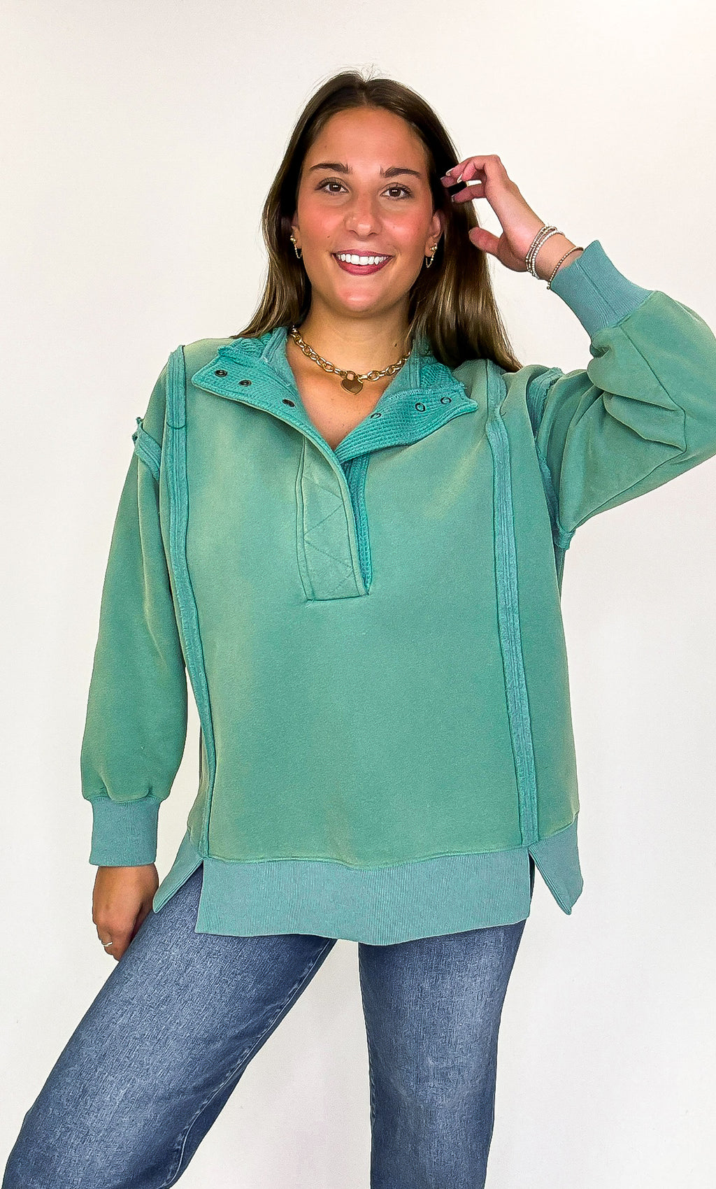 Summit Comfort Thermal Placket Detail Sweatshirt - FINAL SALE - Madison and Mallory