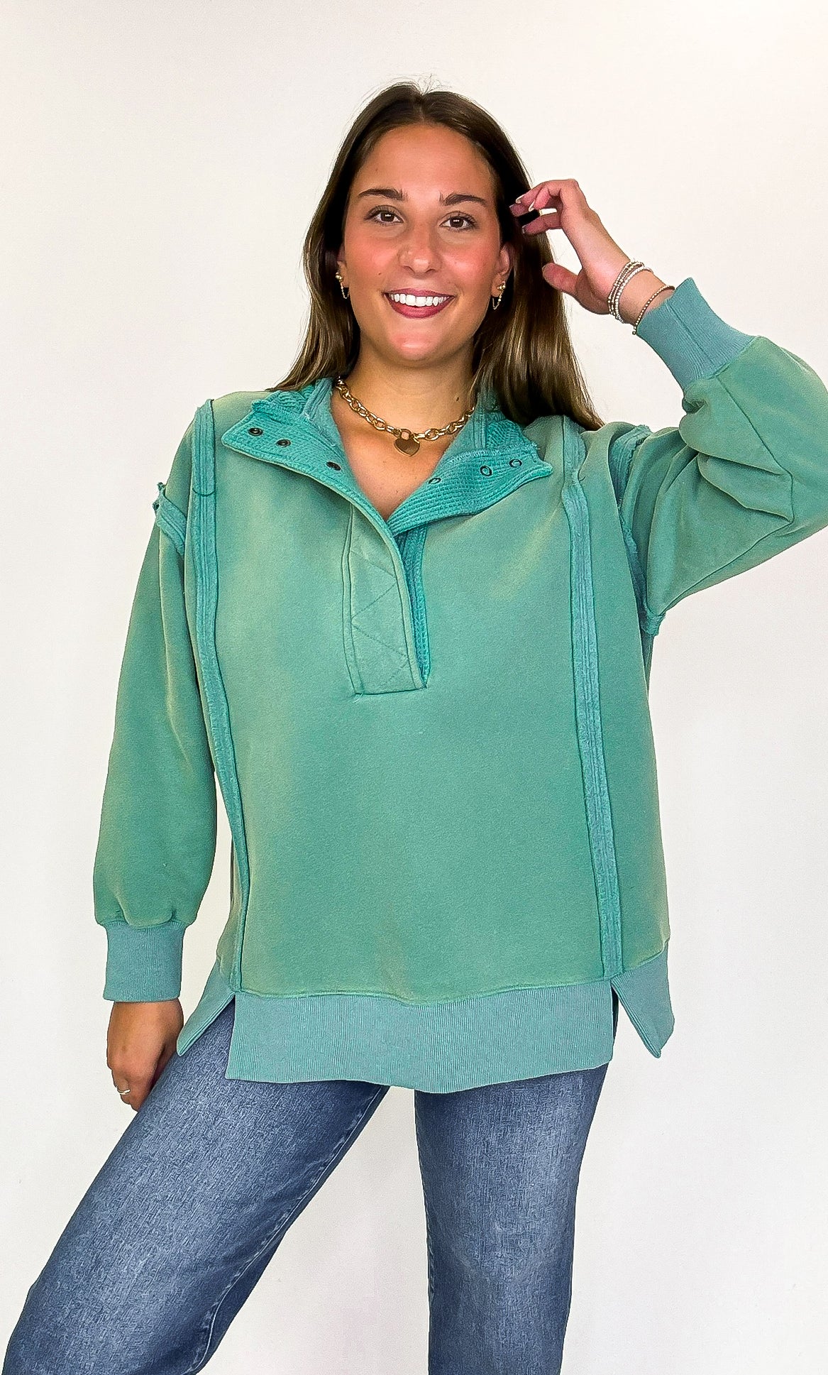 Summit Comfort Thermal Placket Detail Sweatshirt - FINAL SALE - Madison and Mallory