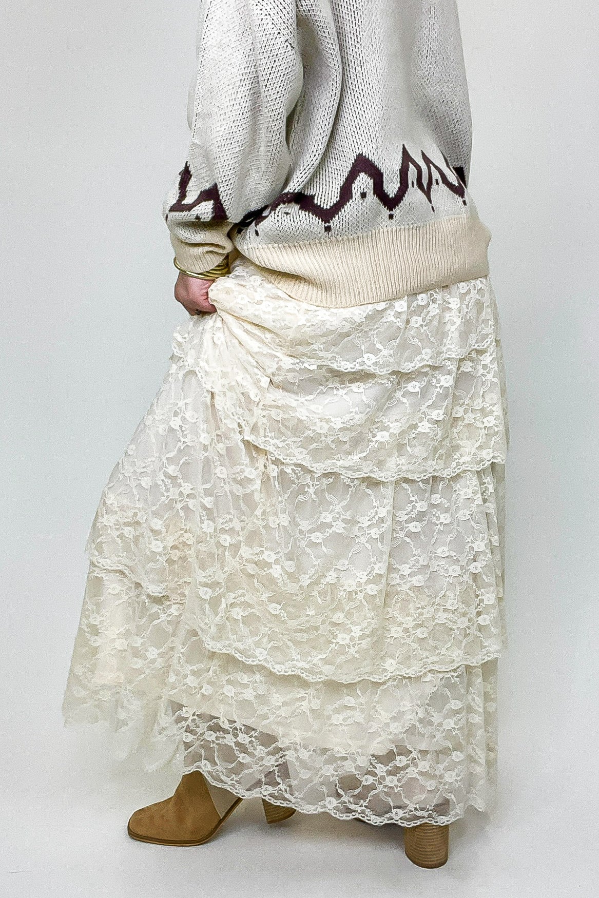 Vintage Veil Tiered Lace Maxi Skirt - Madison and Mallory