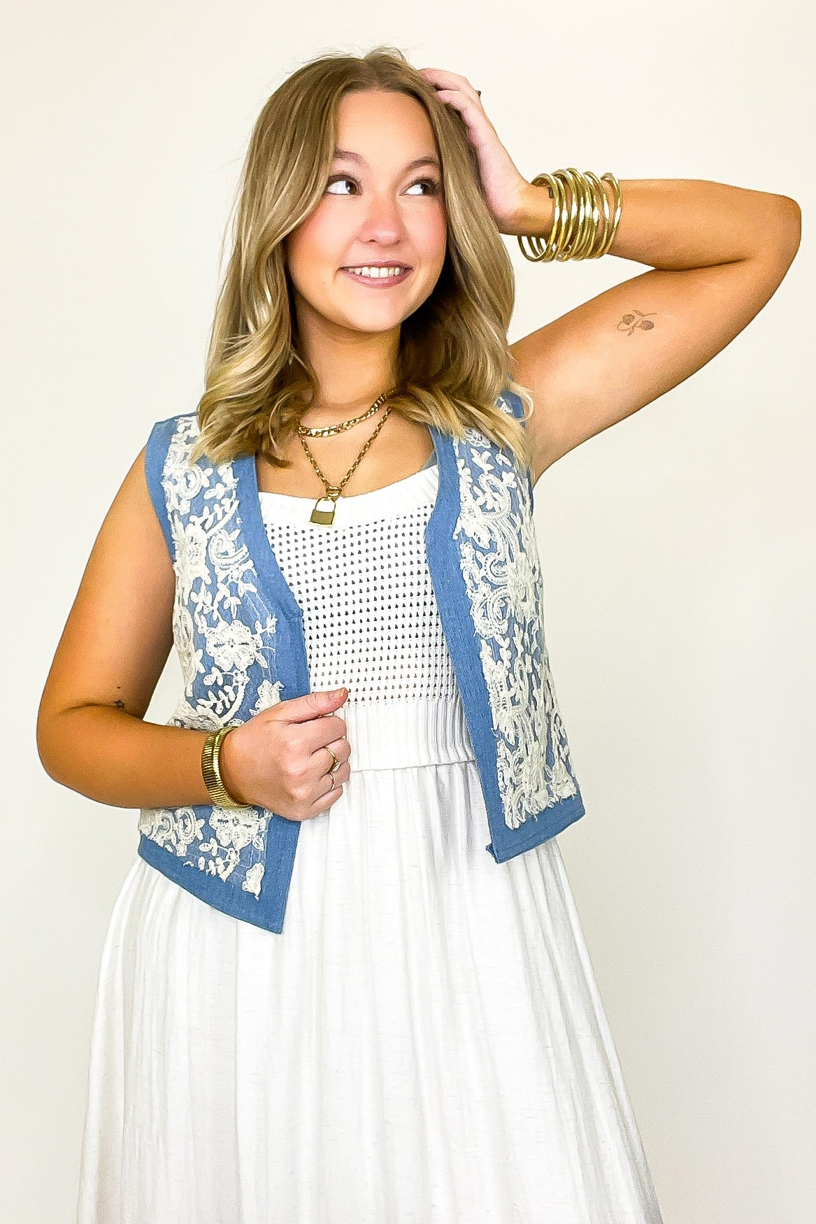 Casual Textures Denim and Lace Vest - FINAL SALE - Madison and Mallory