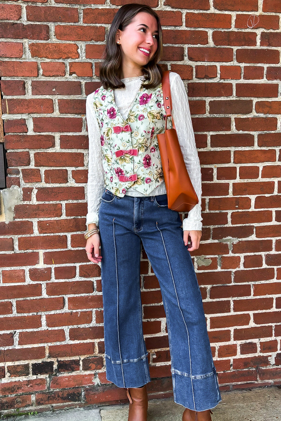 Garden Floral Jacquard Bow Vest - Madison and Mallory