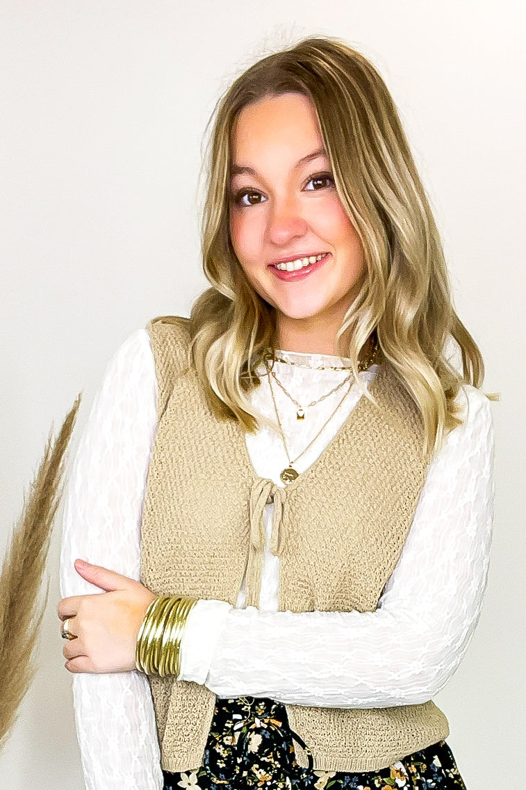 Woven Frame V-Neck Front Button Crochet Knit Vest - Madison and Mallory