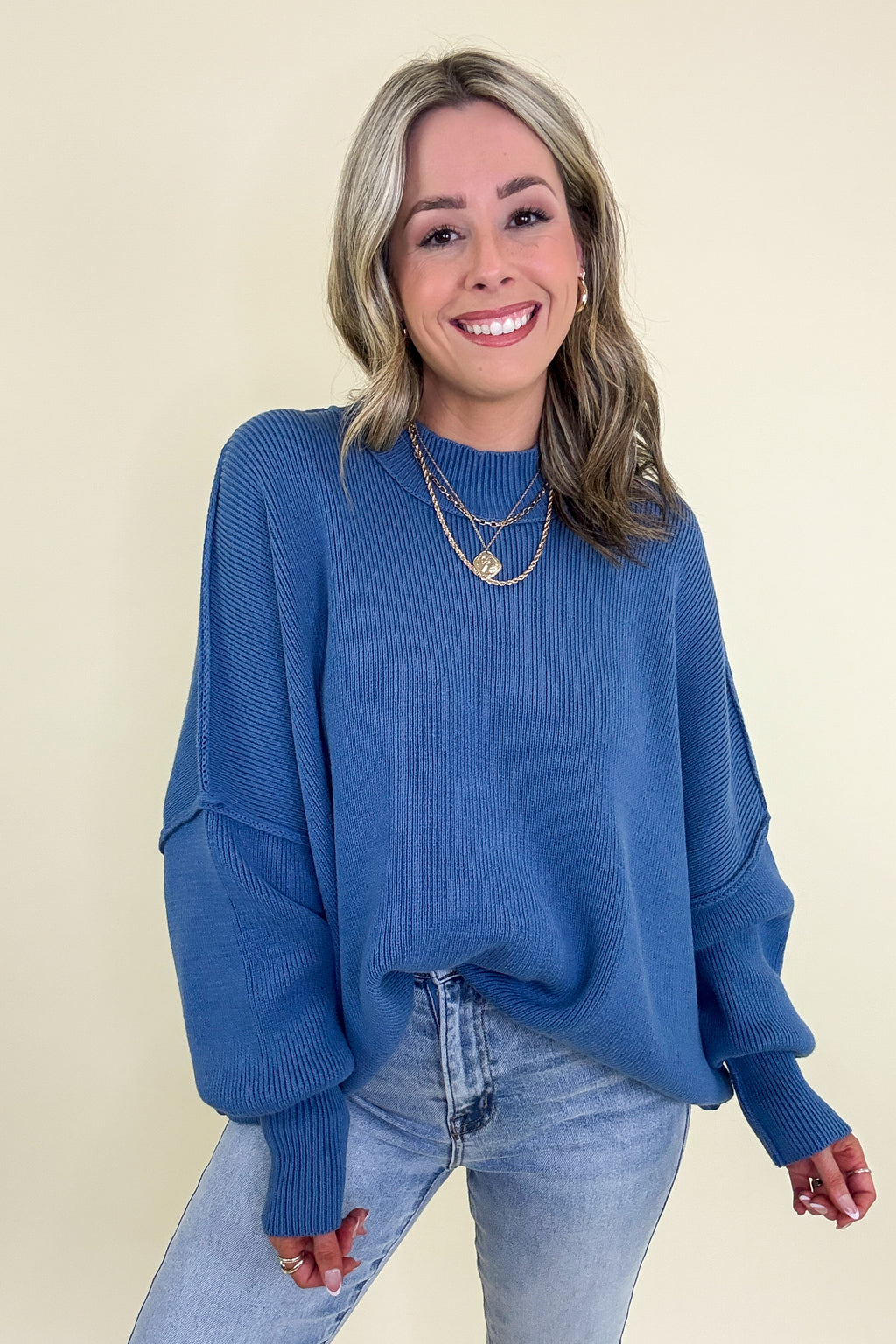 Dusty Blue / SM Simple Street Side Slit Oversized Sweater - Madison and Mallory