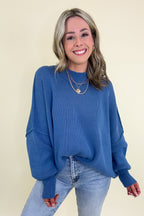 Dusty Blue / SM Simple Street Side Slit Oversized Sweater - Madison and Mallory