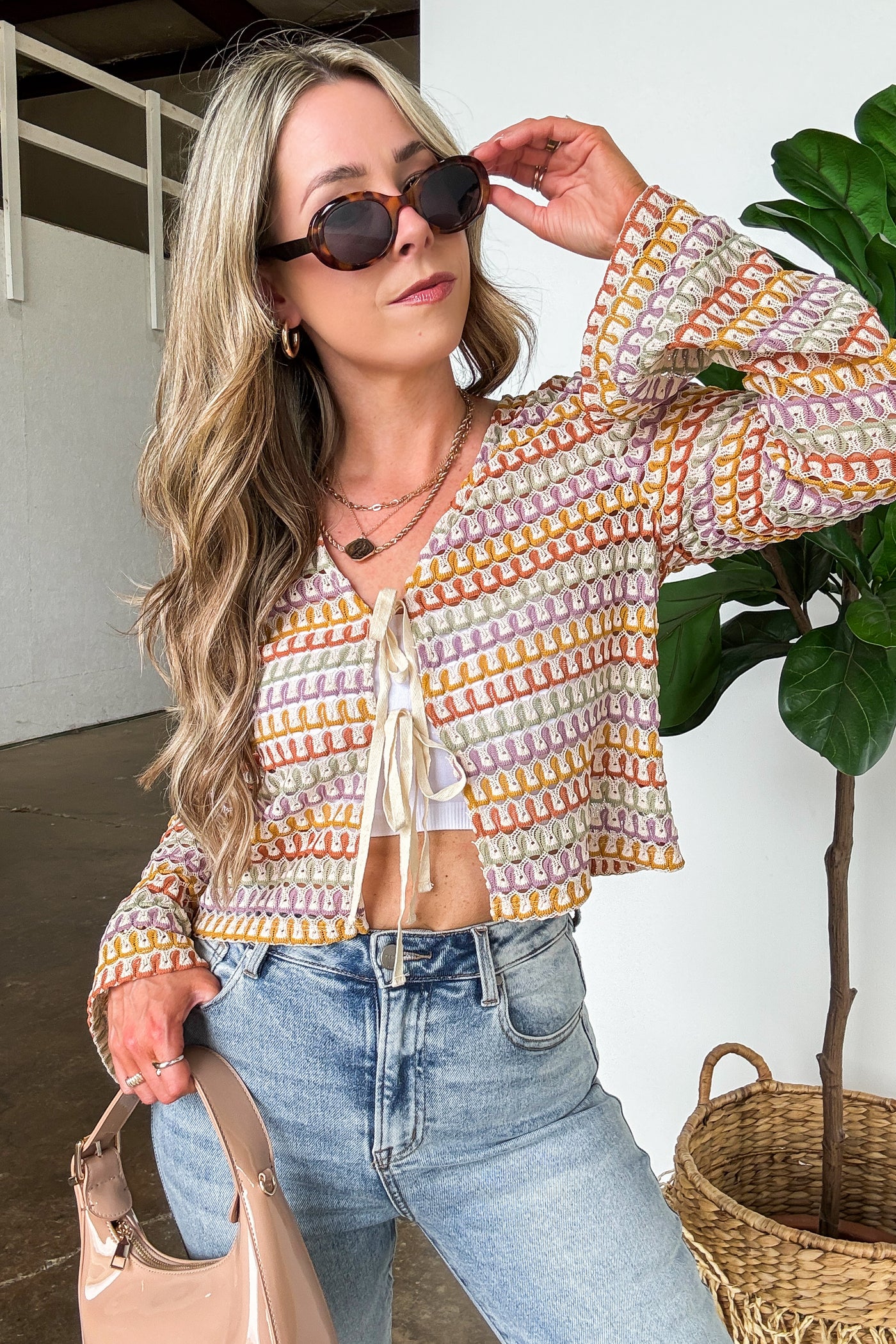 Sunset Threads Multicolor Openwork Knit Tie Top - Madison and Mallory