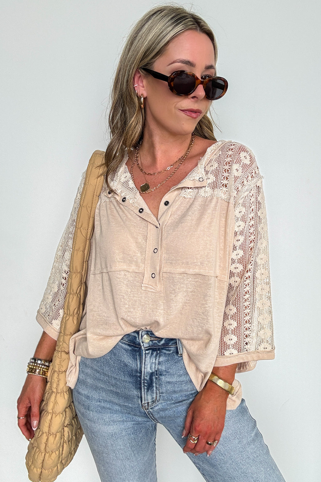 Crochet Core Henley Top - FINAL SALE - Madison and Mallory