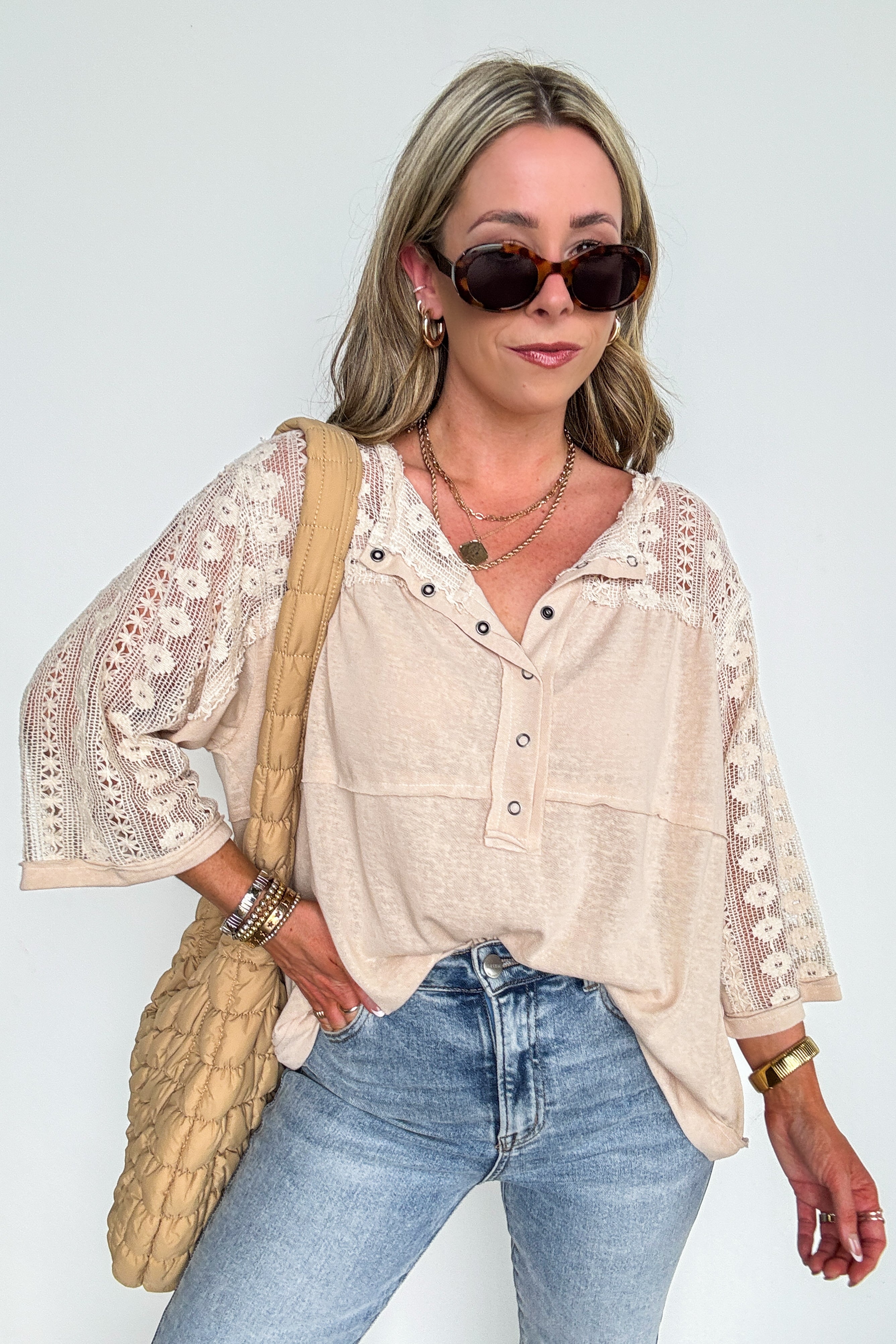 Crochet Core Henley Top - FINAL SALE - Madison and Mallory
