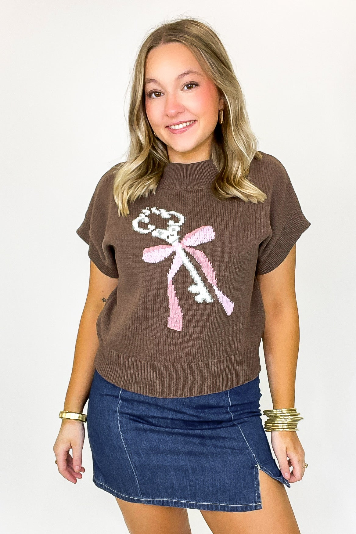 Key to Charm Graphic Knit Short Sleeve Sweater - Madison and Mallory