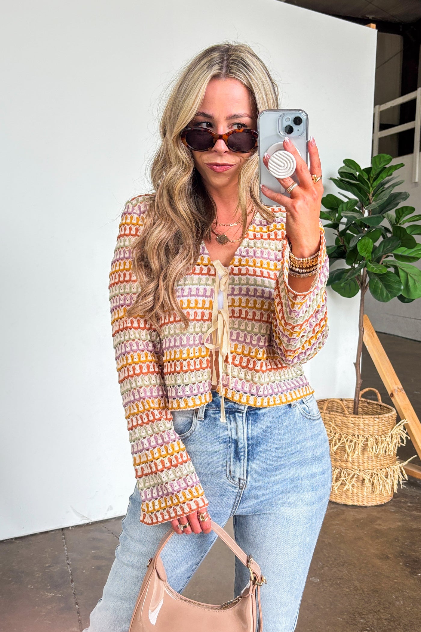 Sunset Threads Multicolor Openwork Knit Tie Top - Madison and Mallory