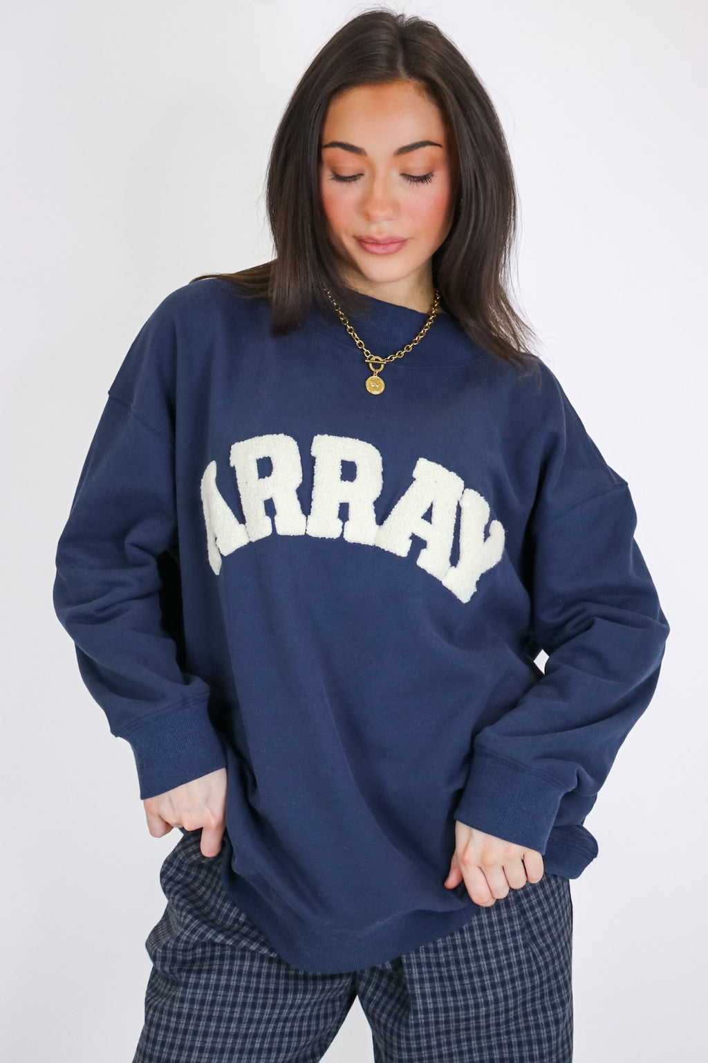 ARRAY Graphic Knit Mock Neck Pullover