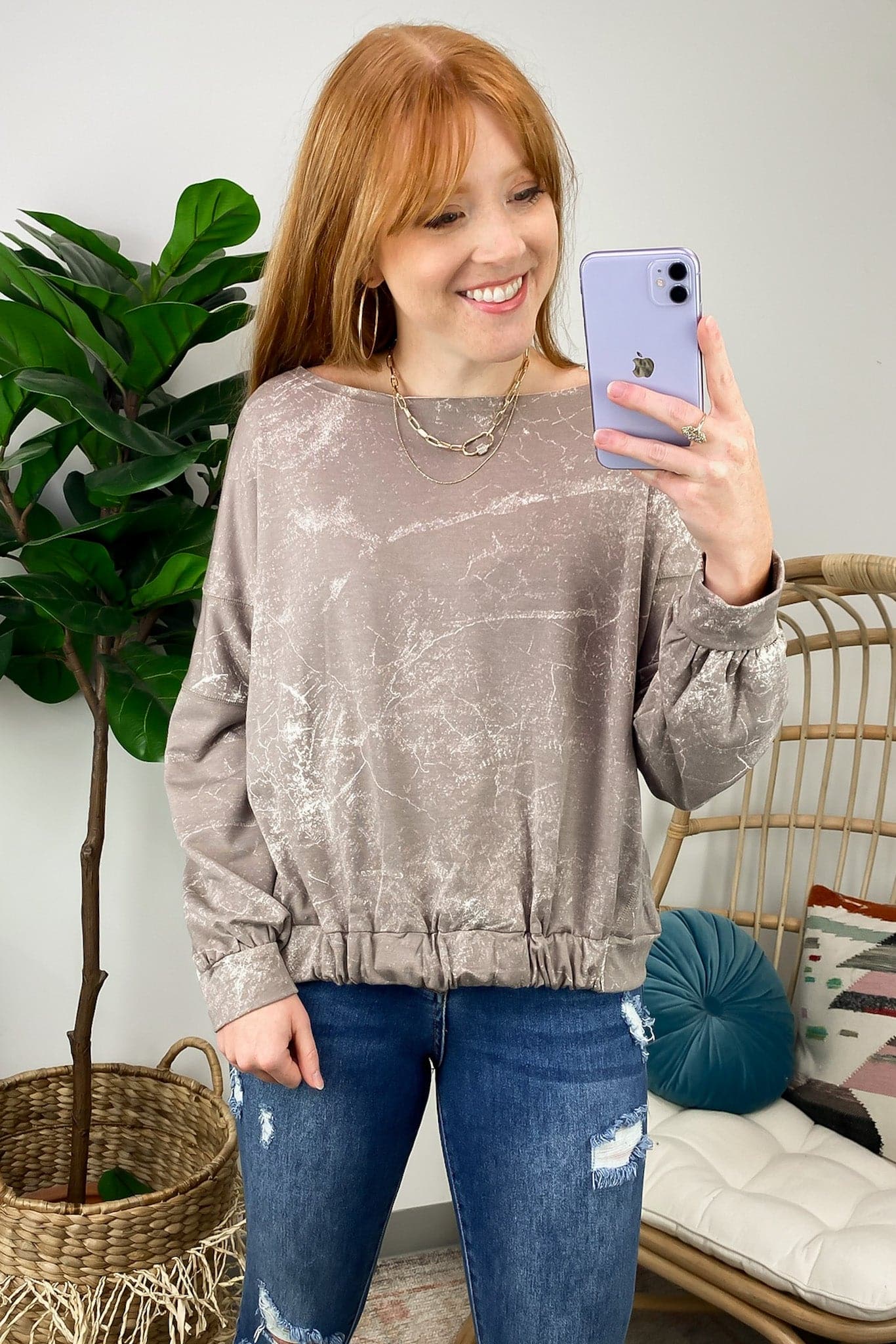 Light Taupe / S Abriana Mineral Wash Relaxed Fit Top - FINAL SALE - Madison and Mallory