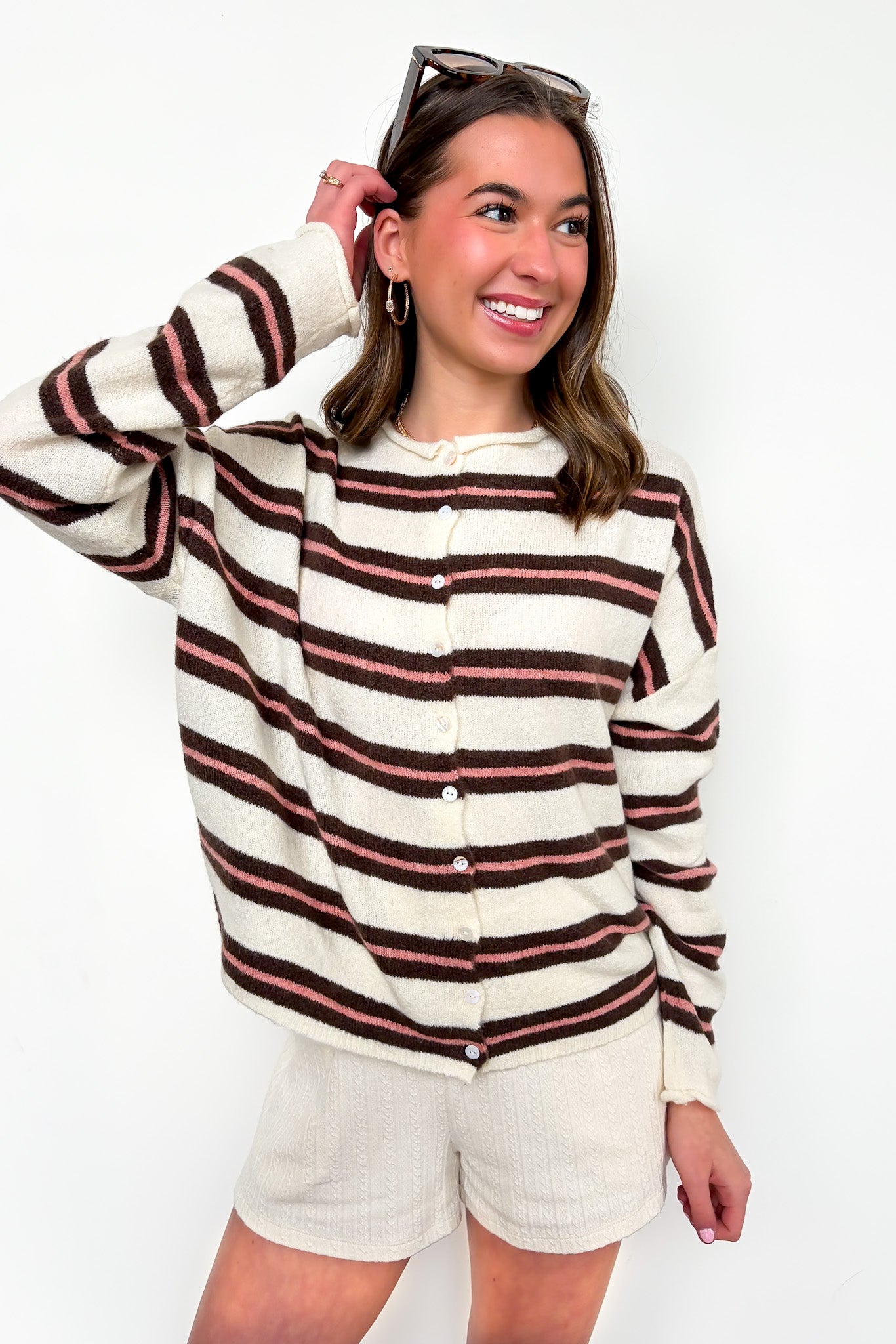 Ivory / S Academy Striped Knit Cardigan Sweater - Madison and Mallory